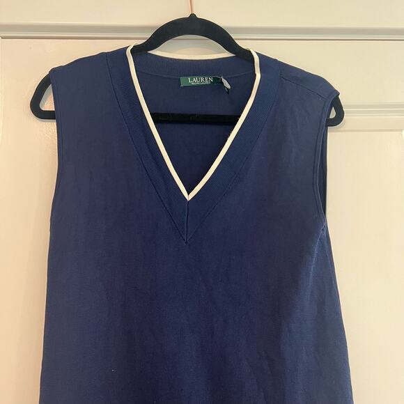 Lauren‎ Ralph Lauren Sleeveless V Neck Sweater Dark Navy Preppy Nautical Size M - Picture 3 of 8
